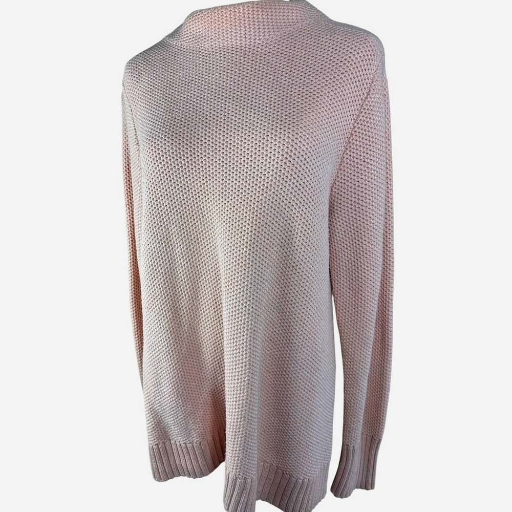 Duluth Trading Co Womens Pink Waffle Knit Mock Neck Sweater Size L Cotton Blend